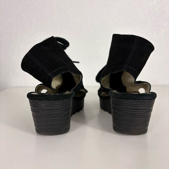 Fly London Black Suede Cutout Side & Open Toe Wedge Sandals Size 10-10.5 - Picture 8 of 12